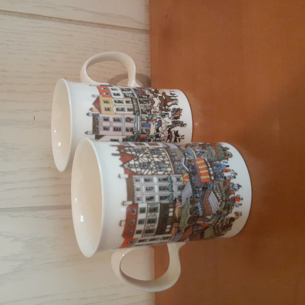 Market Day designed by Sue Scullard Dunoon Fine Bone China Made in England Mugs